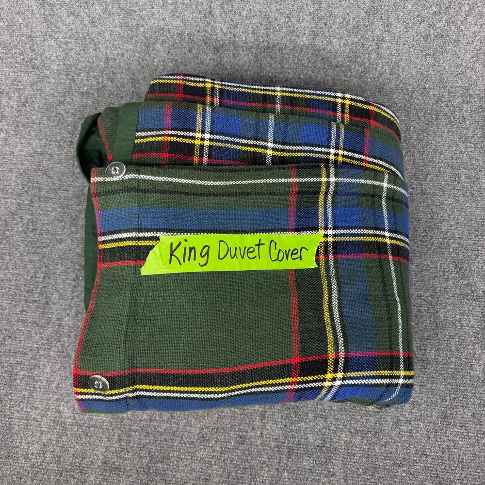 POTTERY BARN Stewart Tartan Plaid King/Cal King Duvet Cover Green Multi